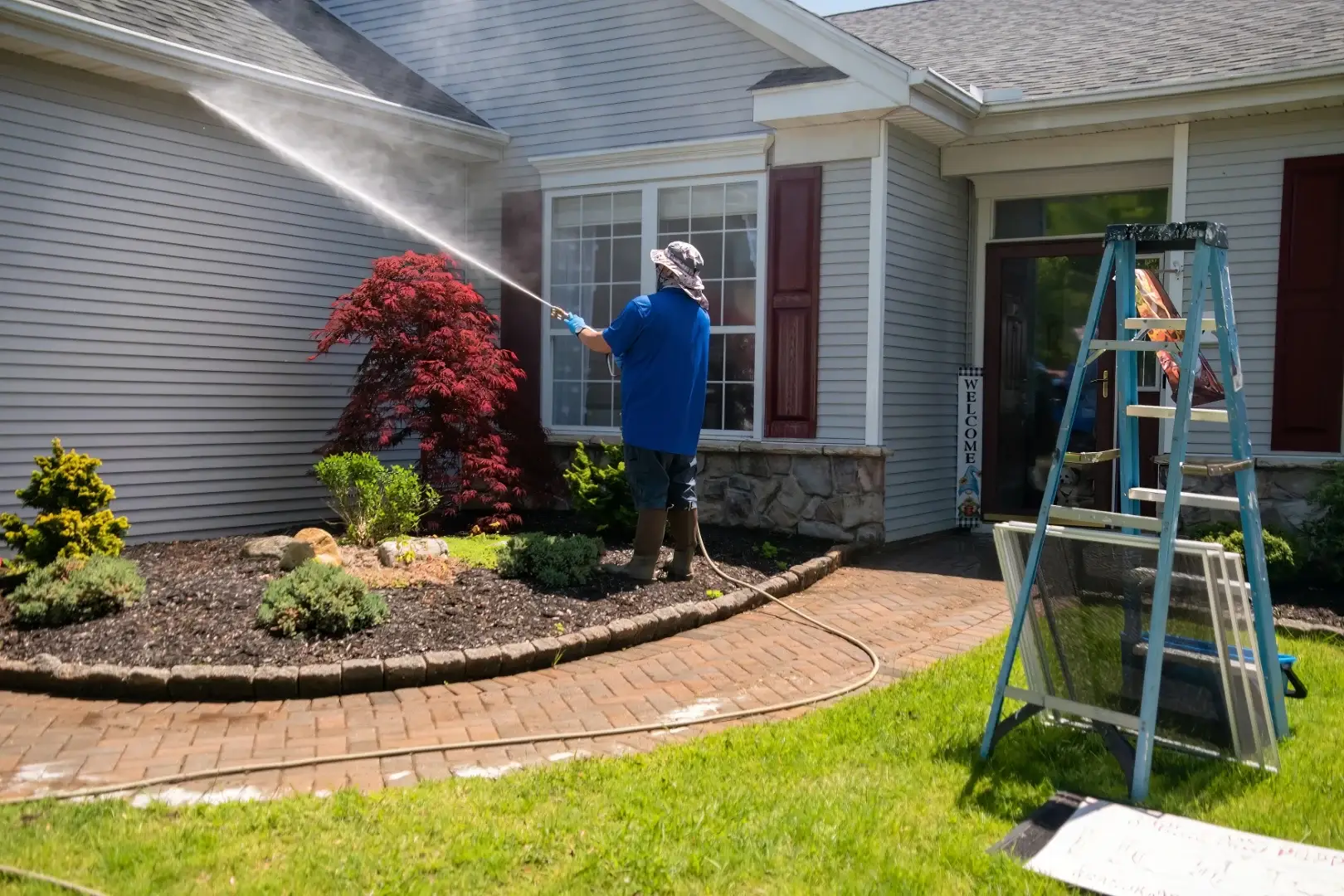 Soft washing a home exterior in Indianapolis